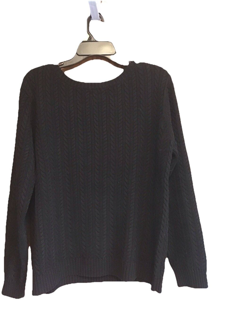 Lauren Ralph Lauren Black Cable Knit Cotton Crewneck Sweater Top Women's Sz XL - Picture 3 of 6